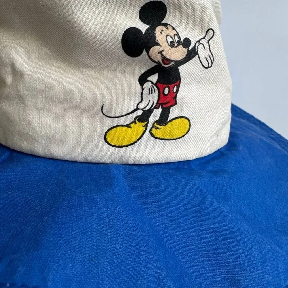 Vintage Walt Disney Production Mickey Mouse Wide Brim Hat Blue White Made In USA